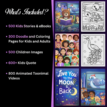 10000+ Kids Tales, Stories, Coloring Pages & Activity Mega Bundle – eBooks, Doodles, Quotes & Videos